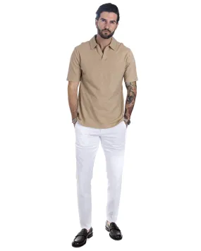 Panarea - polo in lino beige